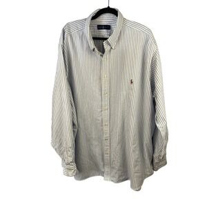 Ralph Lauren‎ Mens Blue Striped Cotton Oxford Button Down Shirt SZ 3XB Preppy